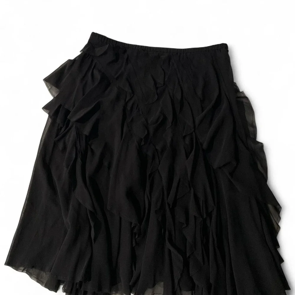 Ultra Feminine Black DKNY ruffle 97% silk skirt